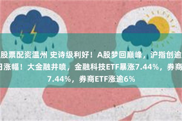 股票配资温州 史诗级利好！A股梦回巅峰，沪指创逾4年最大单日